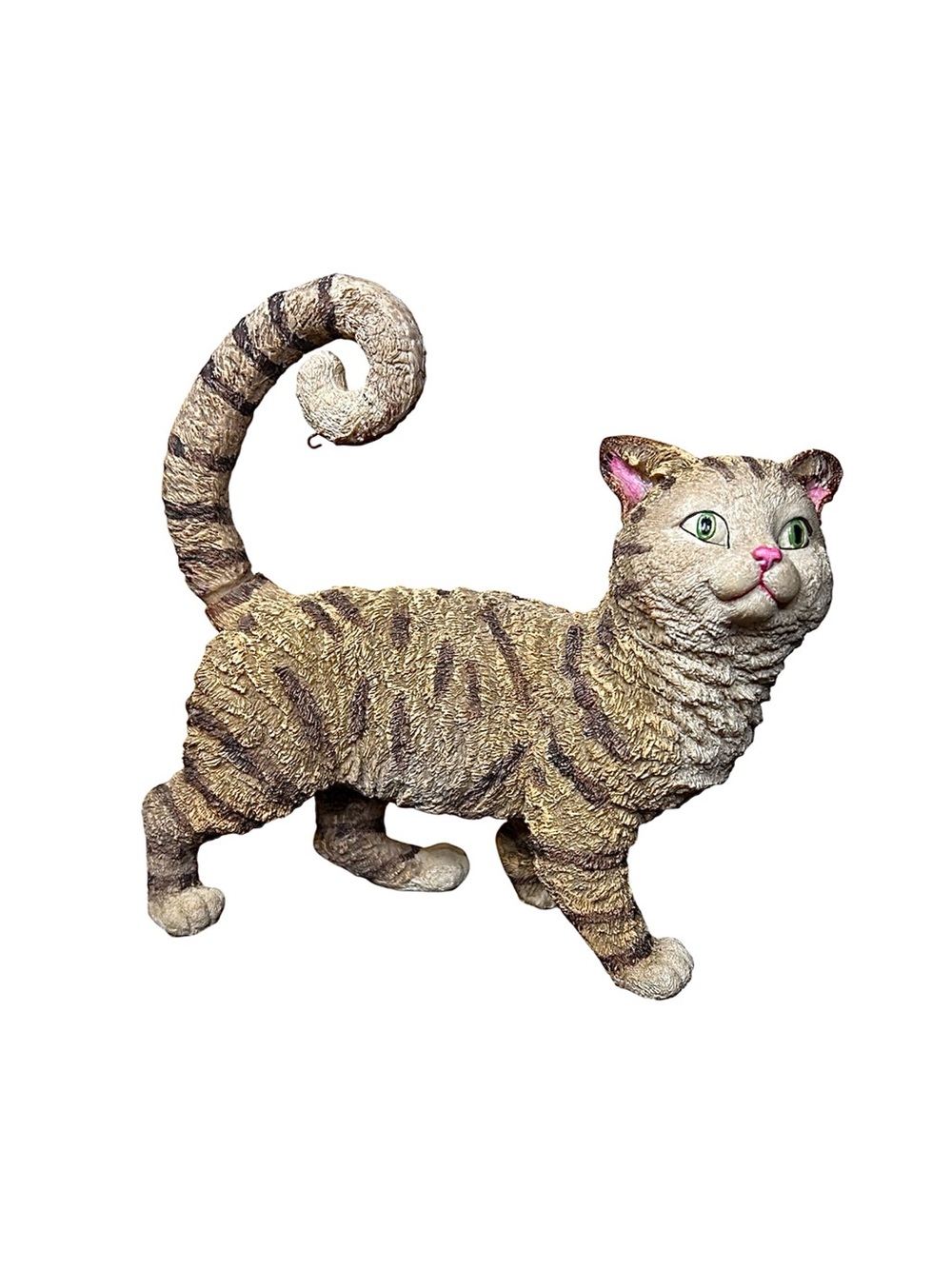 Vintage WMG 2005 Resin Beige Brown Tabby Striped Cat Textured Figurine Statue